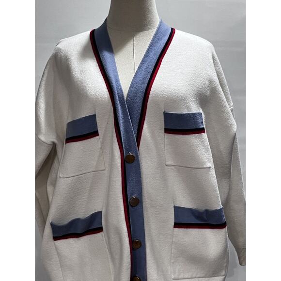 Sandro Paris Judith Contrast Button Heavy Oversized Off Write Cardigan Sz2/Med - Picture 13 of 15